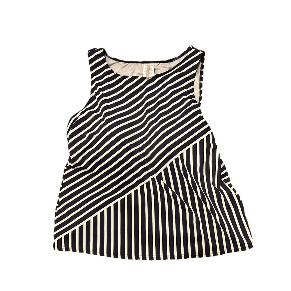 Lands' End High Neck Tankini Swim Top Size 18W DD Navy White Stripes Modest - Picture 2 of 6